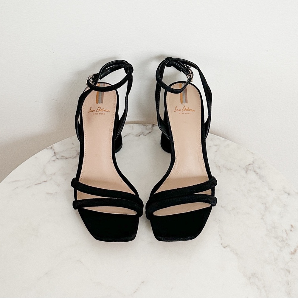 Sam Edelman Black Suede Strappy Block Heel Sandals - Picture 6 of 10